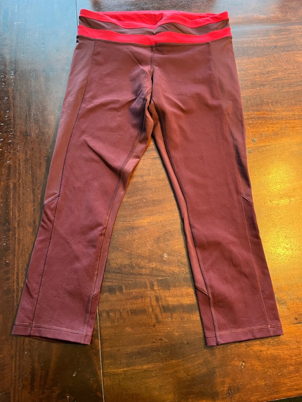 lululemon athletica Burgundy Capri Leggings with Red Waistband